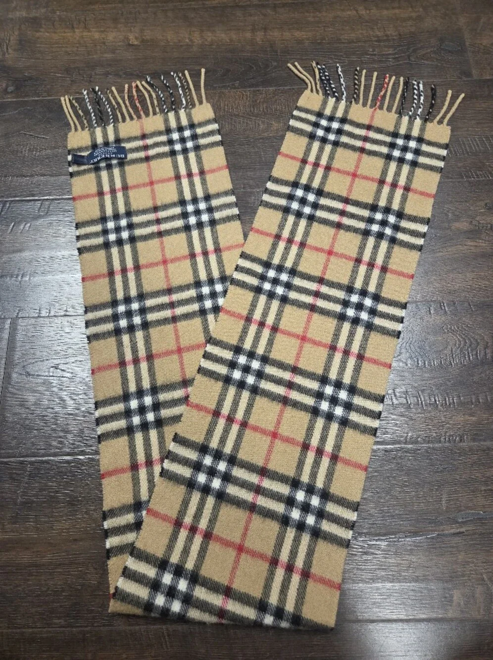 Authentic Burberry London 100% Cashmere Classic Nova Check Fringe Scarf Made in